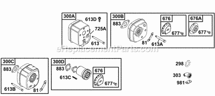 Muffler Groups Diagram and Parts List for 135202-0253-01  Briggs and Stratton Engine